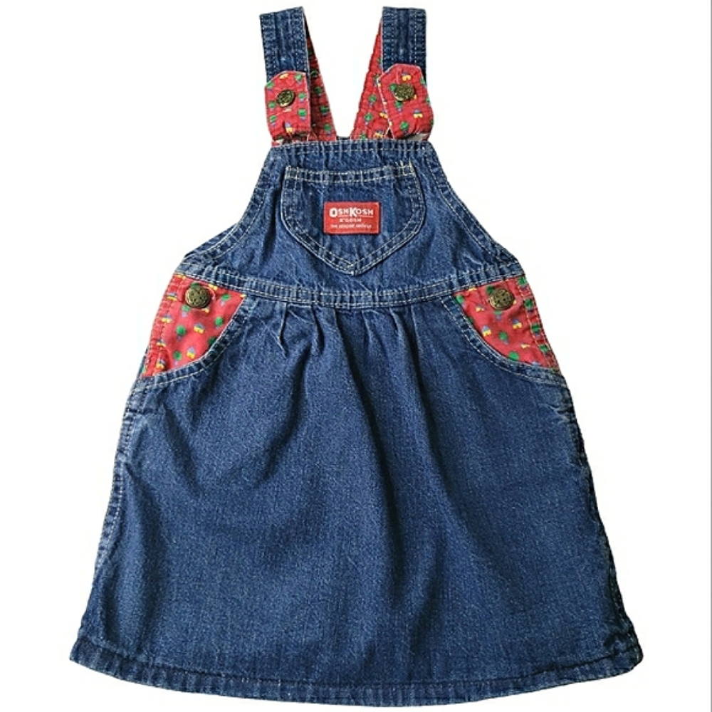 Vtg Osh Kosh B' Gosh Union Label Cotton Denim Skirtall Vest-back Bibb Jumper 4T